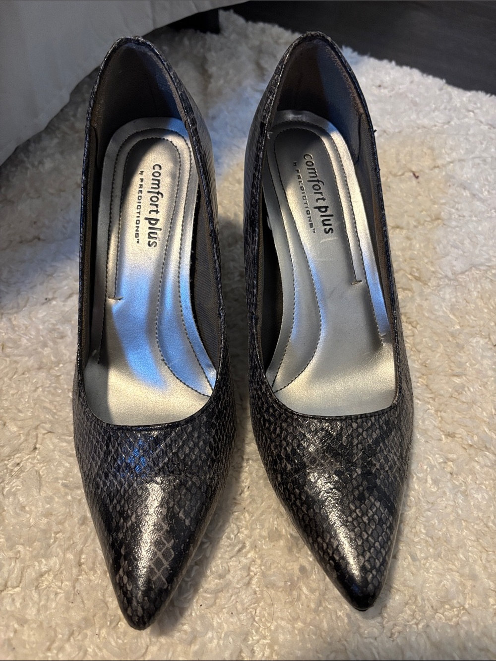 comfort plus by Predictions Black Snake-Print Pointed Toe Pumps